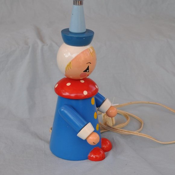 underwriters' laboratories vintage nursery desk light blue wood clown (w582) - Picture 4 of 13